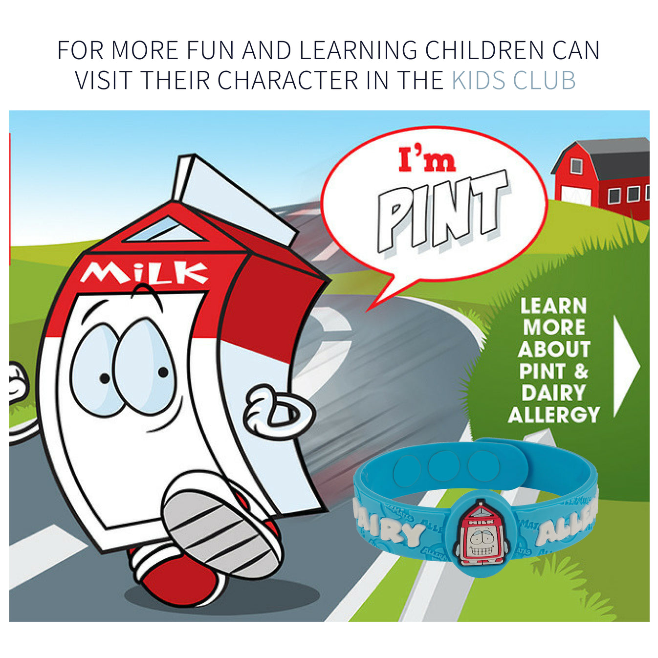 AllerMates Fun Dairy Allergy and Milk Allergy Bracelet for Kids Health